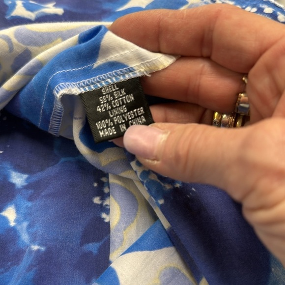 Adrianna Papell Blue and White Floral Print Silk Halter Neck Dress Size 8 - Picture 6 of 9